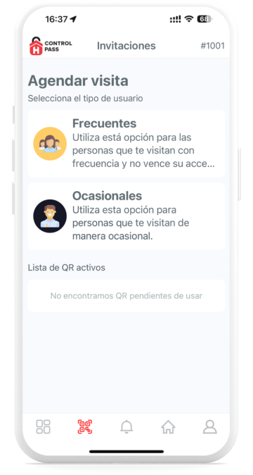 vista de invitaciones QR de una aplicación de control de acceso para fraccionamientos de controlpass en mexico